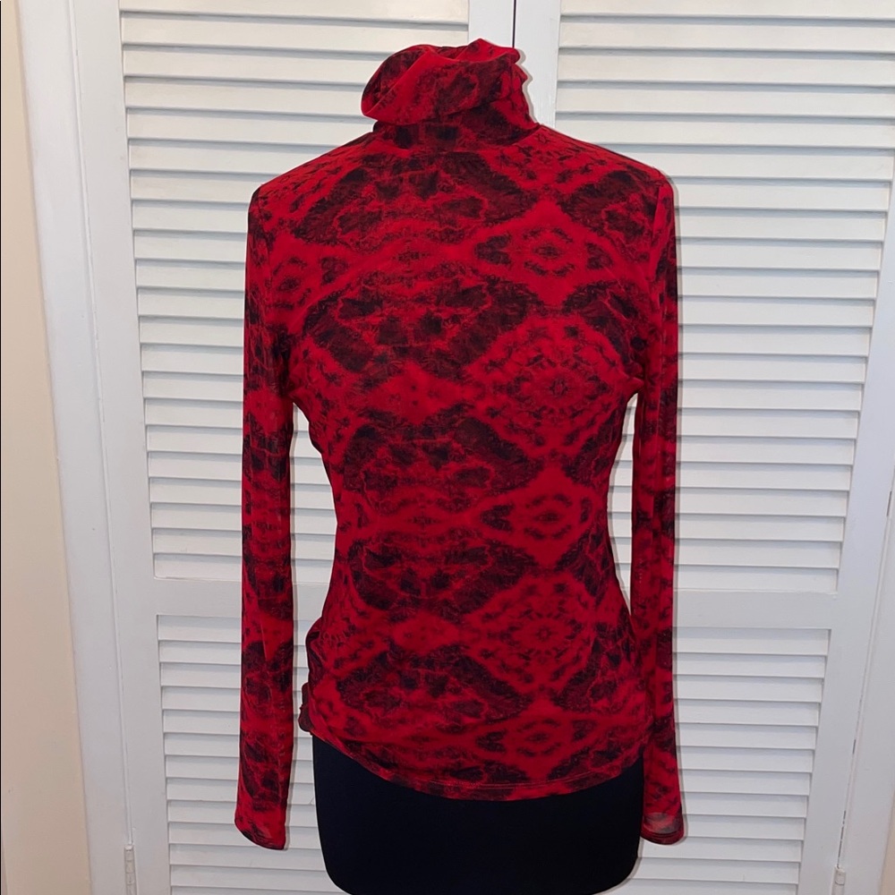 INC International Concepts Red and Black Patterned Mesh  turtelneck